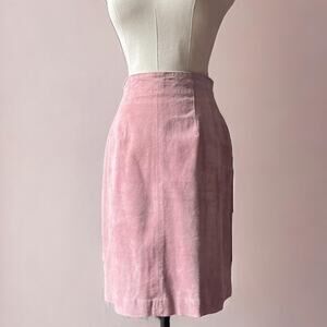 Vintage 90s Pink Suede Mini Skirt | Evan Davies | Bias Cut Leather | XS–S